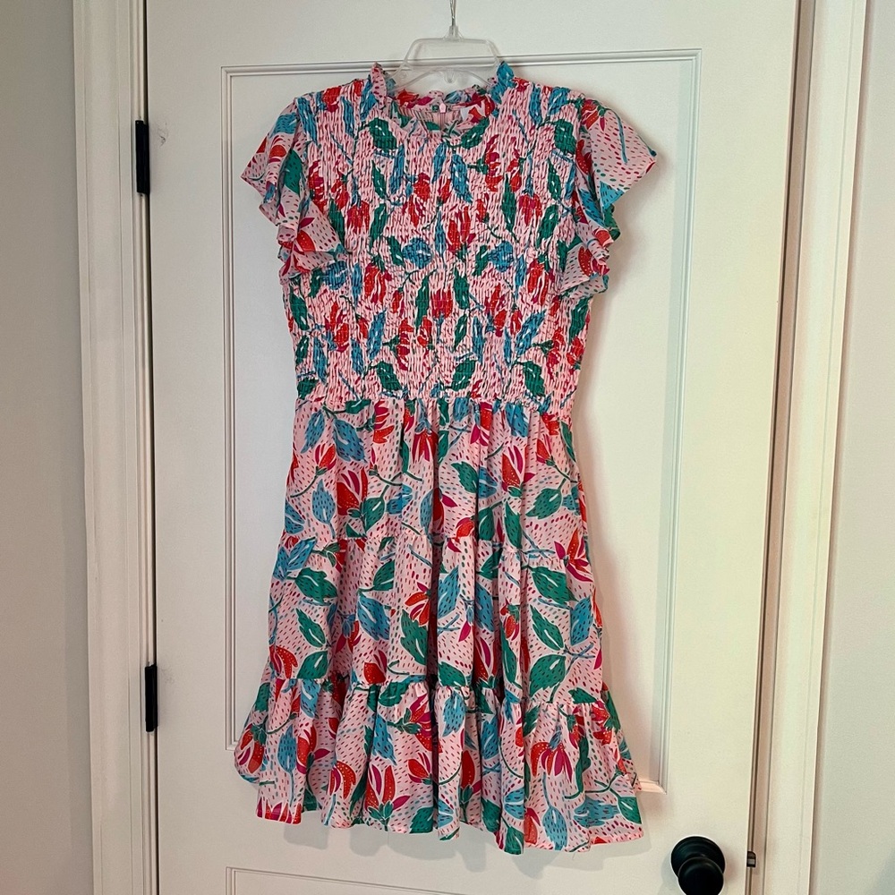 J. Marie the Andi Smocked Ruffle Mini Dress L